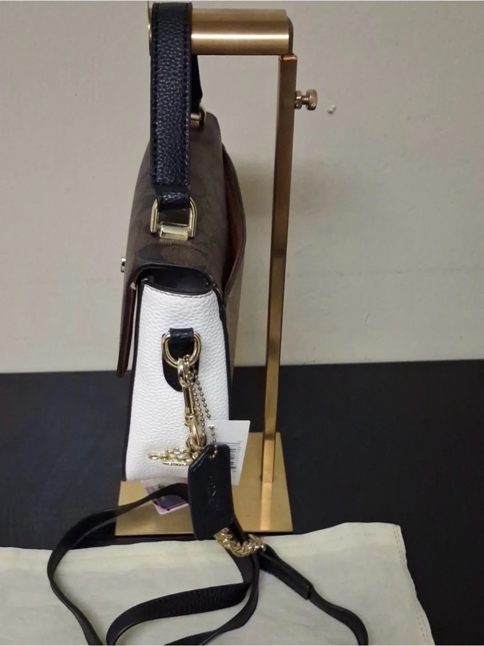 Coach Two-Tone Signature Gold Chain Turn-lock Crossbody Bag Brown & Tan NWT